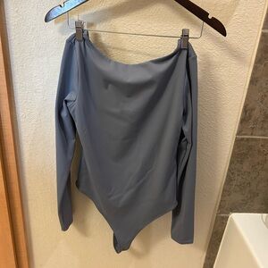 Open Edit Long Sleeve Dusty Blue Bodysuit, Size Medium